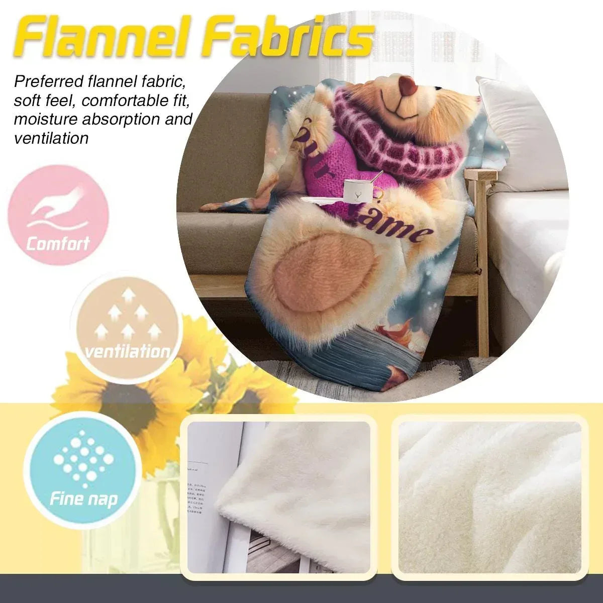 Personalized Snow Teddy Bear Plush Blanket: Flannel Fleece Snuggle Throw, Super Soft Name Gift - Dream Dragons
