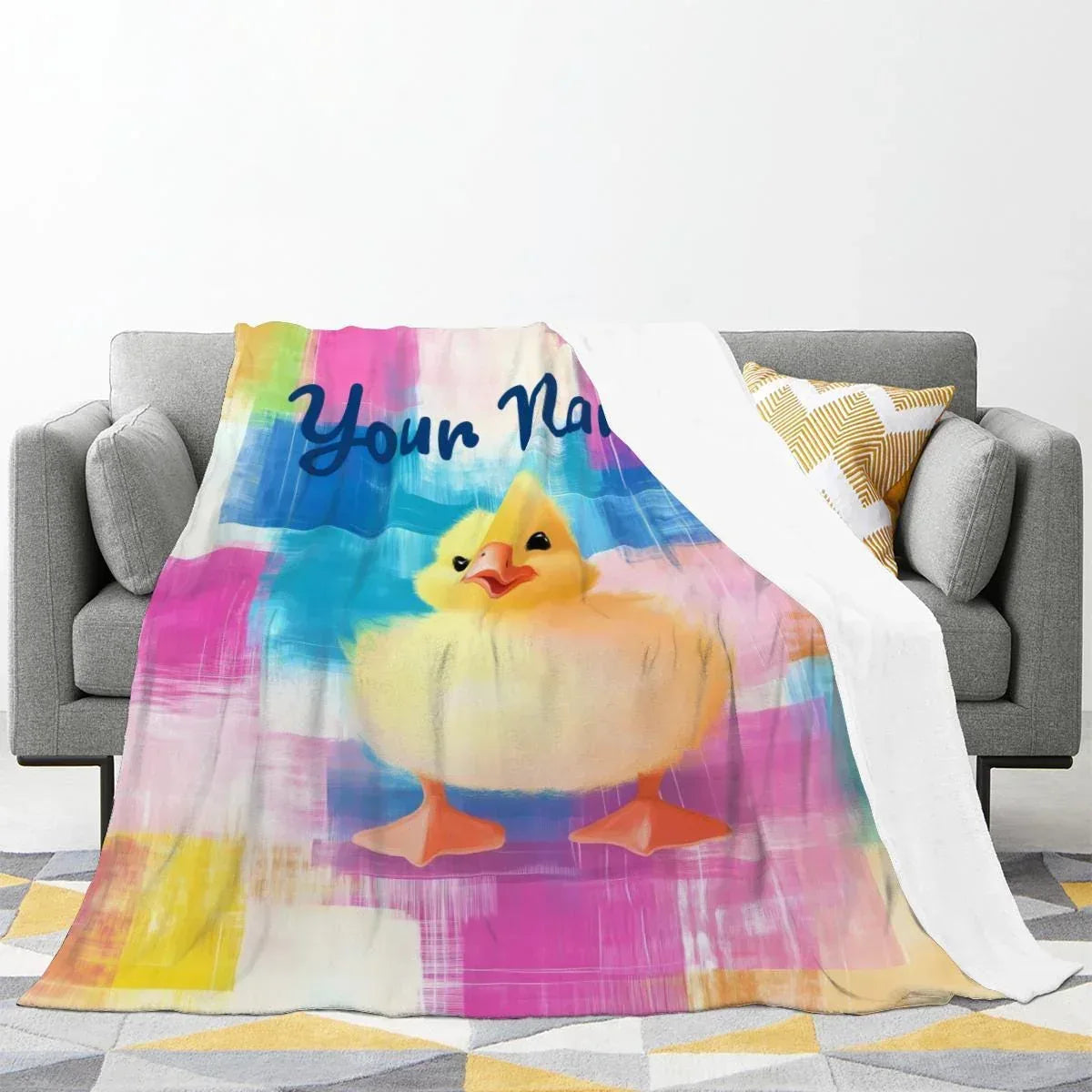 Personalized Baby Duck Blanket: Soft Microfiber, Colorful Duckling Chick Farm, Super Soft Name Gift - Dream Dragons