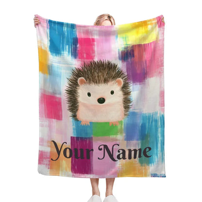 Personalized Hedgehog Blanket: Whimsical Plaid, Cosy Throw, Super Soft Name Gift - Dream Dragons