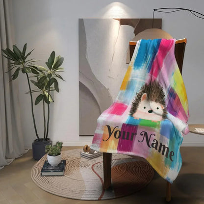 Personalized Hedgehog Blanket: Whimsical Plaid, Cosy Throw, Super Soft Name Gift - Dream Dragons