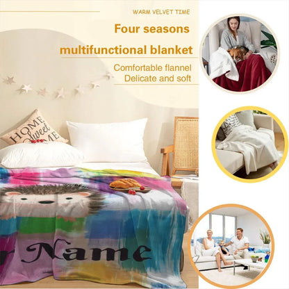 Personalized Hedgehog Blanket: Whimsical Plaid, Cosy Throw, Super Soft Name Gift - Dream Dragons