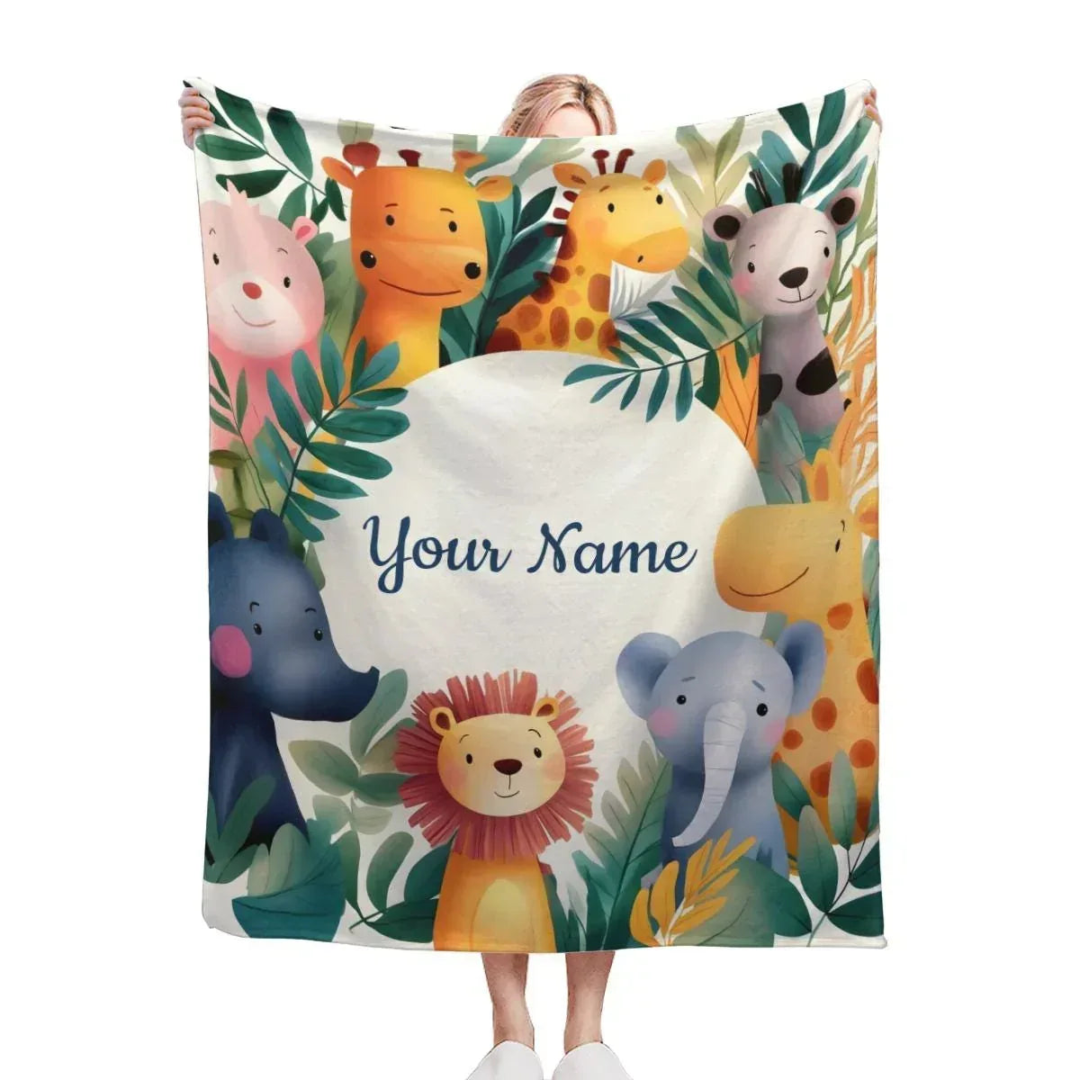 Personalized Safari Animal Blanket: Jungle Lion Elephant Giraffe Flannel Fleece Throw, Soft Name Gift - Dream Dragons