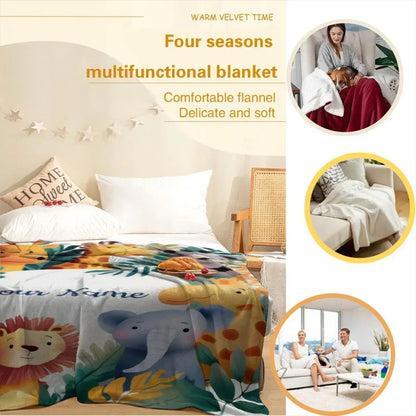 Personalized Safari Animal Blanket: Jungle Lion Elephant Giraffe Flannel Fleece Throw, Soft Name Gift - Dream Dragons