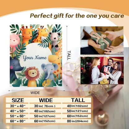 Personalized Safari Animal Blanket: Jungle Lion Elephant Giraffe Flannel Fleece Throw, Soft Name Gift - Dream Dragons