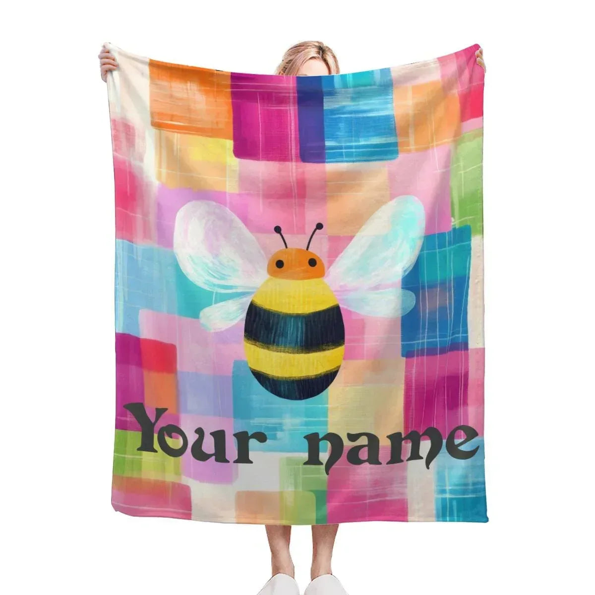 Personalized Bee Blanket: Patchwork Nursery Fleece Throw - Dream Dragons