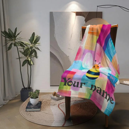 Personalized Bee Blanket: Patchwork Nursery Fleece Throw - Dream Dragons