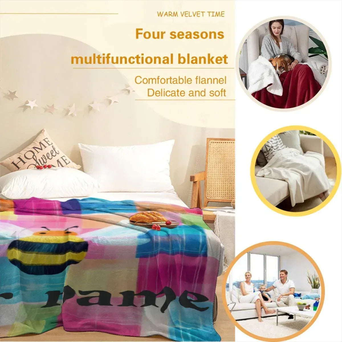 Personalized Bee Blanket: Patchwork Nursery Fleece Throw - Dream Dragons