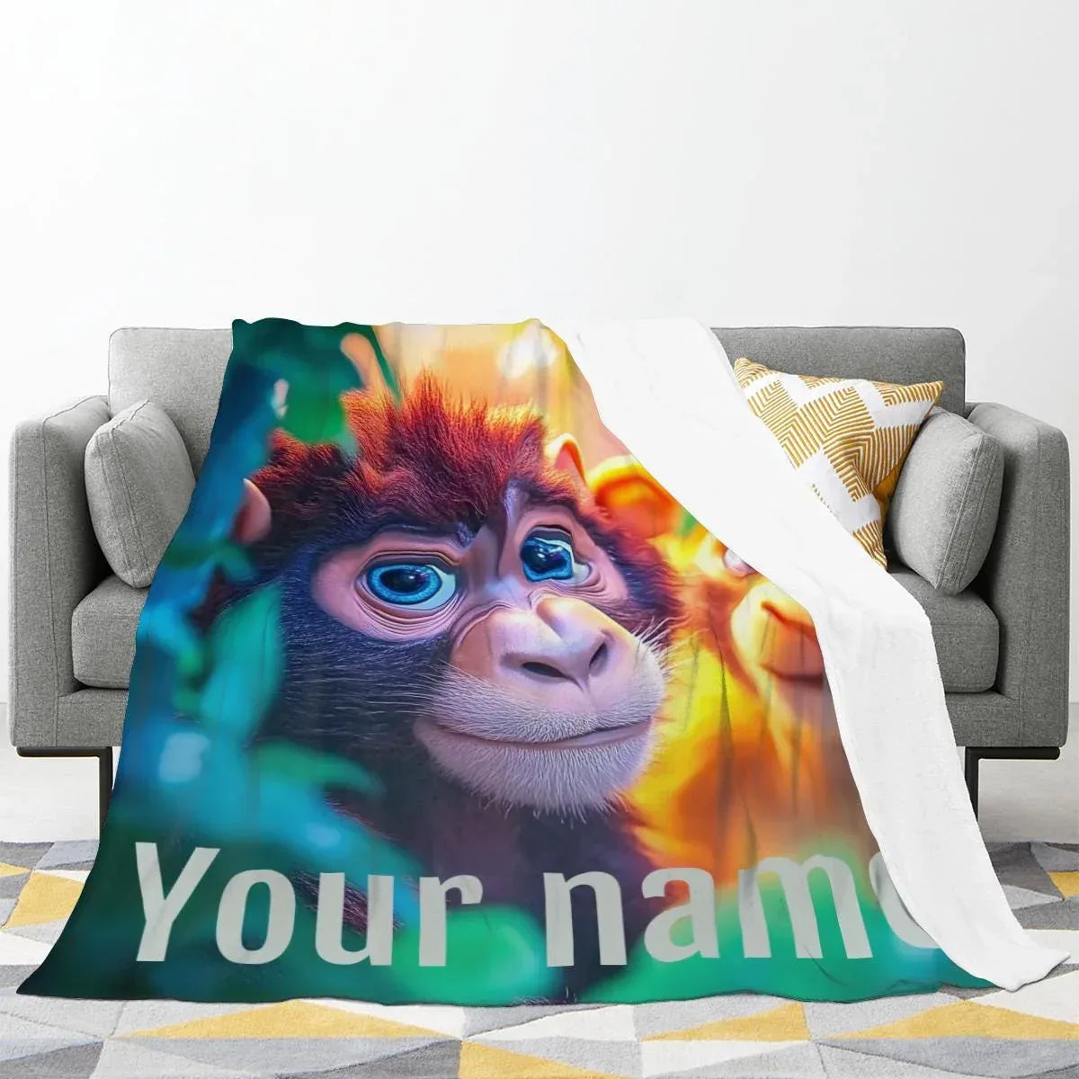 Personalized Monkey Jungle Animal Blanket: Soft Fleece Safari Ape Throw, Super Soft Name Gift - Dream Dragons