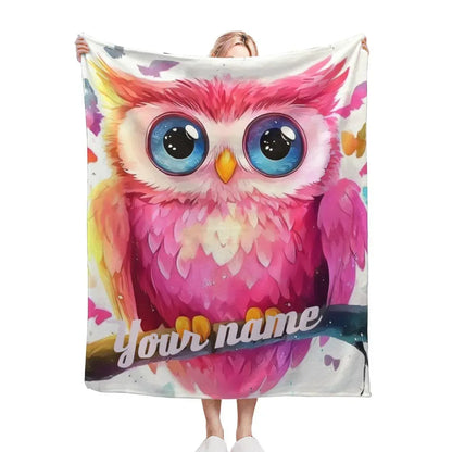 Personalized Pink Owl Bird Blanket: Flannel Fleece Throw, Super Soft Bedding Sofa Name Gift - Dream Dragons