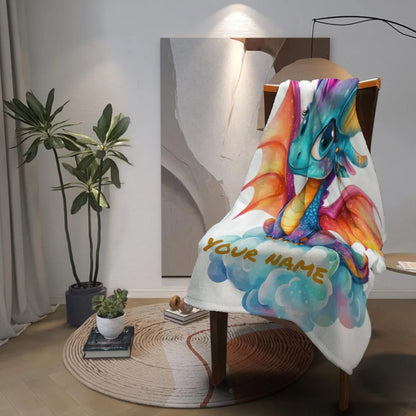 Personalized Girl Dragon Blanket: Soft Flannel Fleece Throw, Magical Name Gift - Dream Dragons