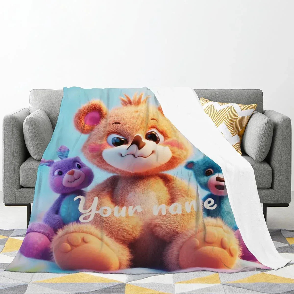 Personalized Teddy Bear Plush Blanket: Fluffy Cosy Throw, Soft Flannel Fleece Name Gift - Dream Dragons