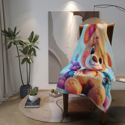 Personalized Teddy Bear Plush Blanket: Fluffy Cosy Throw, Soft Flannel Fleece Name Gift - Dream Dragons