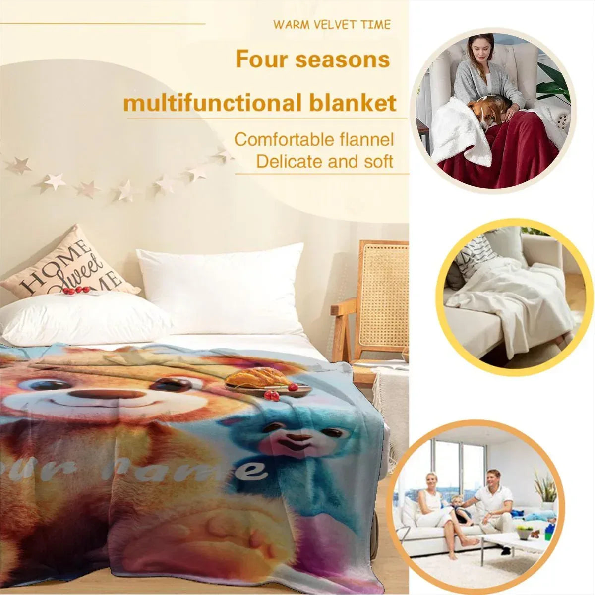 Personalized Teddy Bear Plush Blanket: Fluffy Cosy Throw, Soft Flannel Fleece Name Gift - Dream Dragons