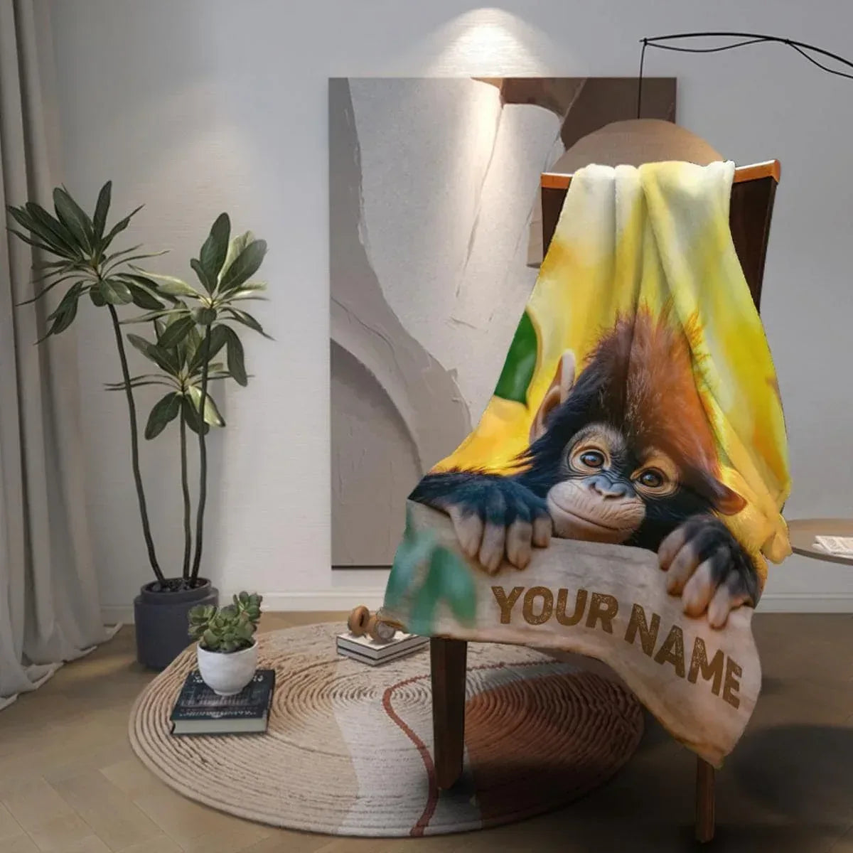 Personalized Baby Chimpanzee Blanket: Jungle Nursery Throw, Super Soft Name Gift - Dream Dragons