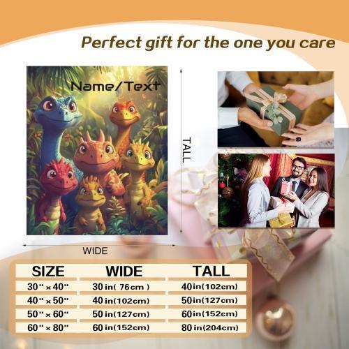 Custom Dinosaur Name Blanket: Soft Flannel Kids Throw - Dream Dragons