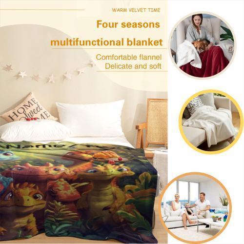 Custom Dinosaur Name Blanket: Soft Flannel Kids Throw - Dream Dragons