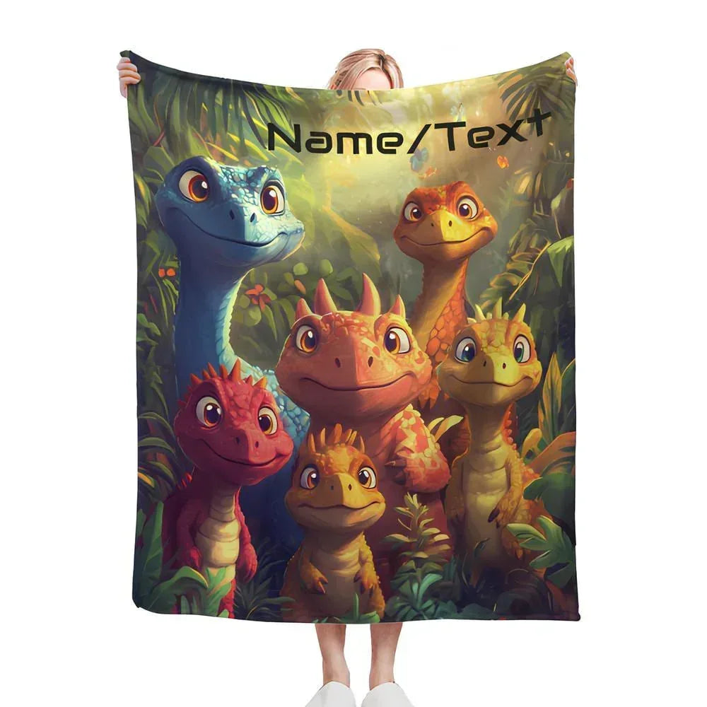 Custom Dinosaur Name Blanket: Soft Flannel Kids Throw - Dream Dragons