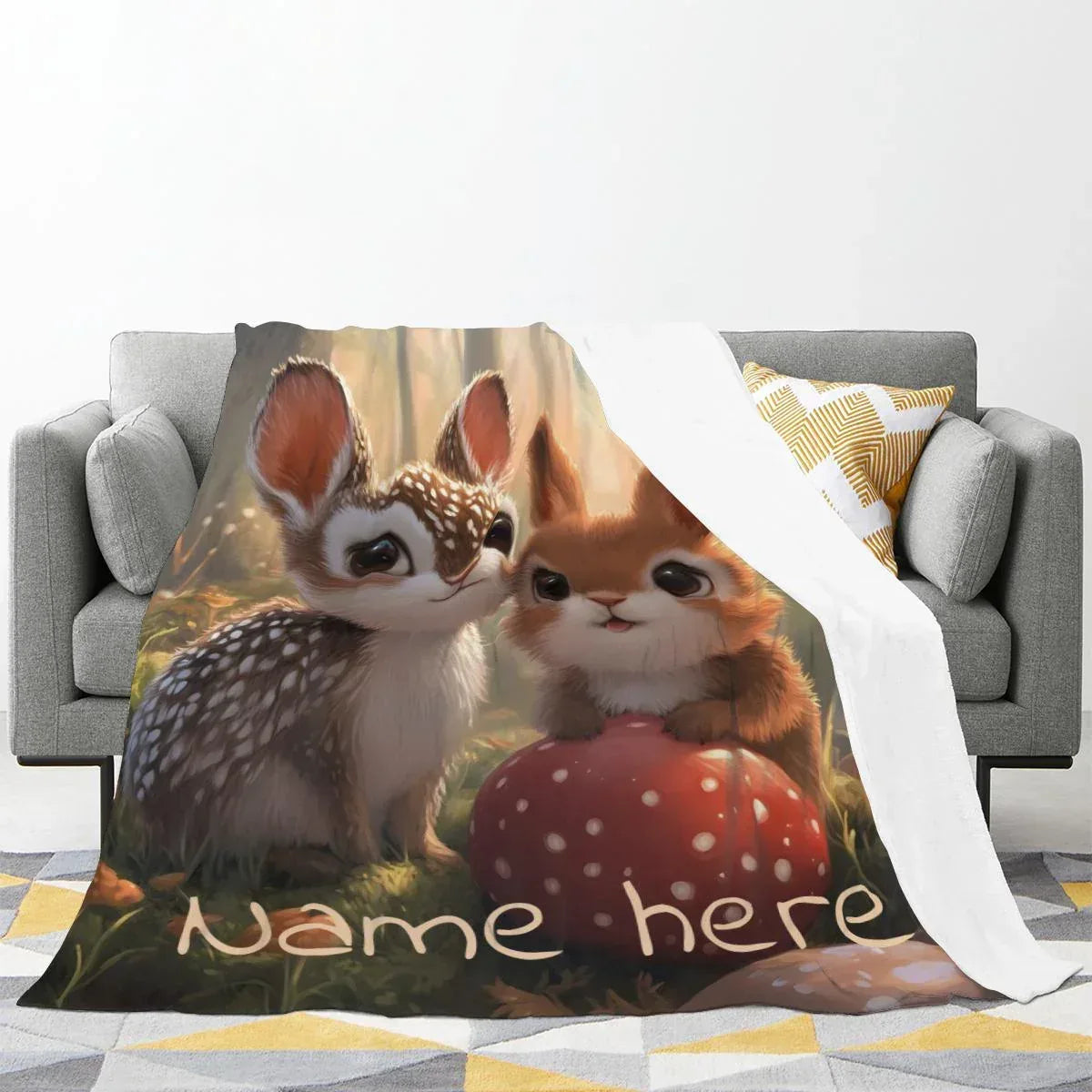 Personalized Bunny & Deer Snuggle Blanket: Soft Flannel Fleece Throw, Name Gift - Dream Dragons