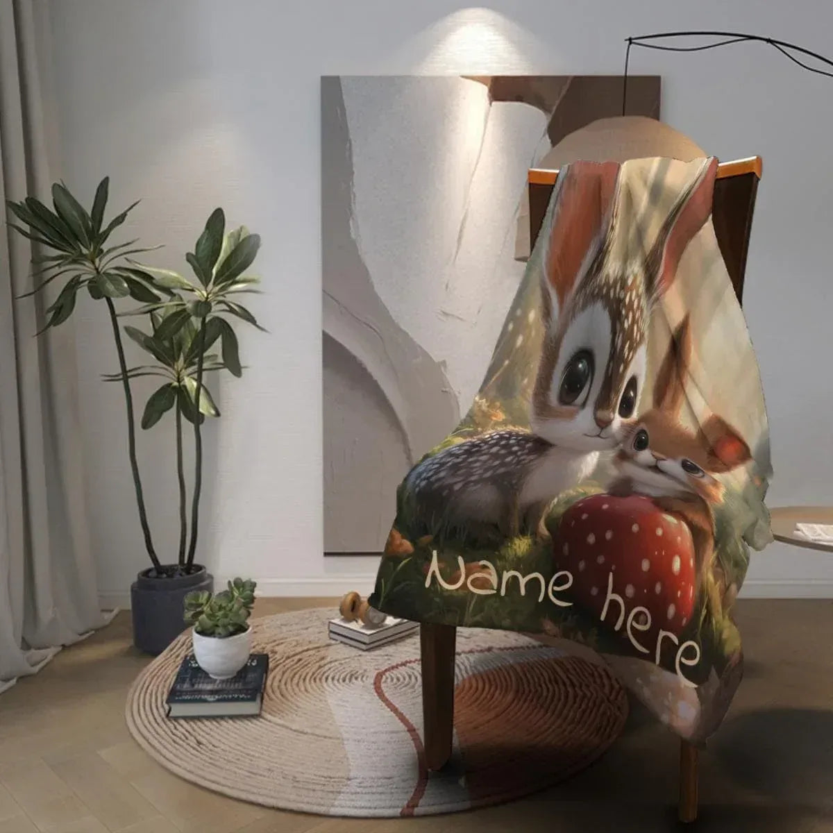 Personalized Bunny & Deer Snuggle Blanket: Soft Flannel Fleece Throw, Name Gift - Dream Dragons