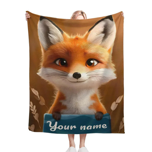 Personalized Fox Blanket: Enchanted Forest Flannel Fleece Throw, Kids Name Gift - Dream Dragons