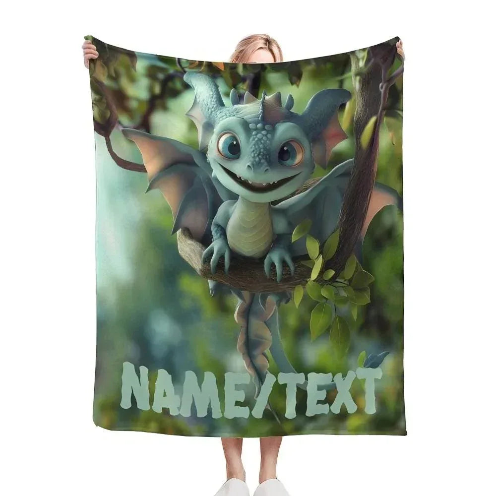 Personalized Dragon Blanket: Flannel Fleece Dino Fantasy Nursery Kids Gift - Dream Dragons
