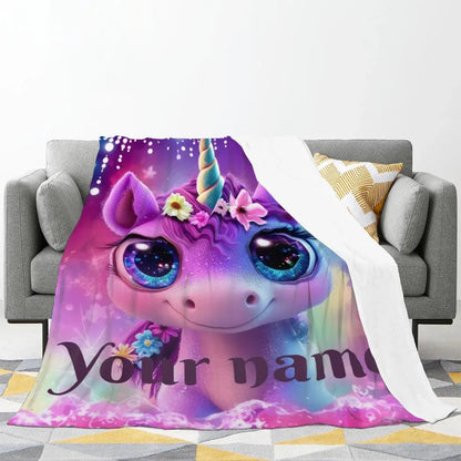 Personalized Unicorn Fleece Blanket: Purple Magical Floral Kids Throw, Super Soft Name Gift - Dream Dragons
