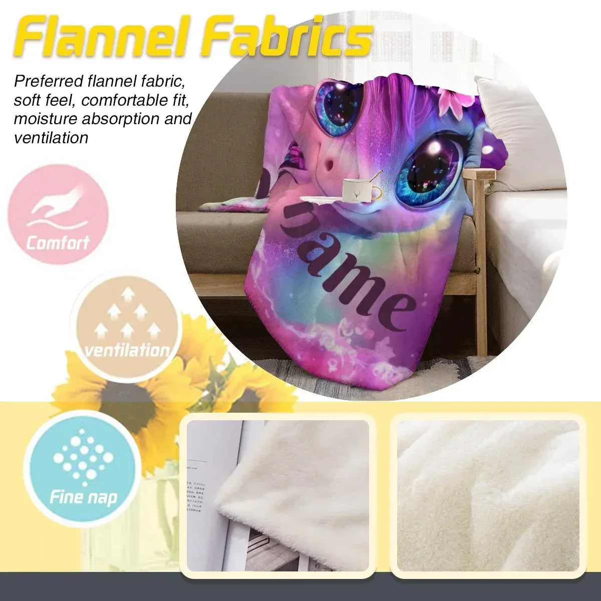 Personalized Unicorn Fleece Blanket: Purple Magical Floral Kids Throw, Super Soft Name Gift - Dream Dragons