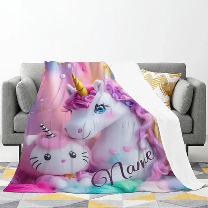 Personalized Hello Kitty Unicorn Blanket: Flannel Fleece Throw, Super Soft Name Gift - Dream Dragons