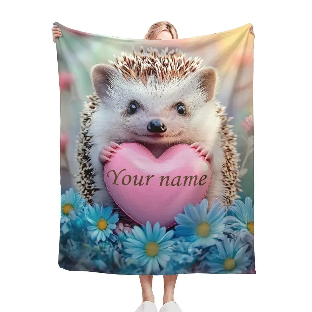 Personalized Hedgehog Love Heart Blanket: Romantic Flannel Fleece Throw, Super Soft Name Gift - Dream Dragons