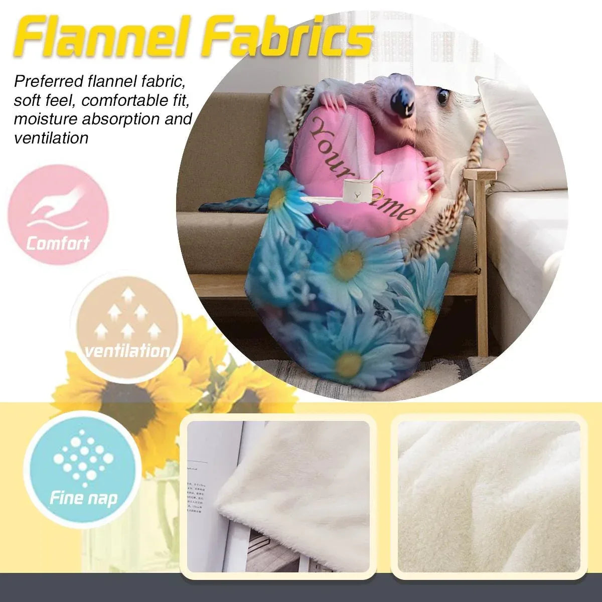 Personalized Hedgehog Love Heart Blanket: Romantic Flannel Fleece Throw, Super Soft Name Gift - Dream Dragons