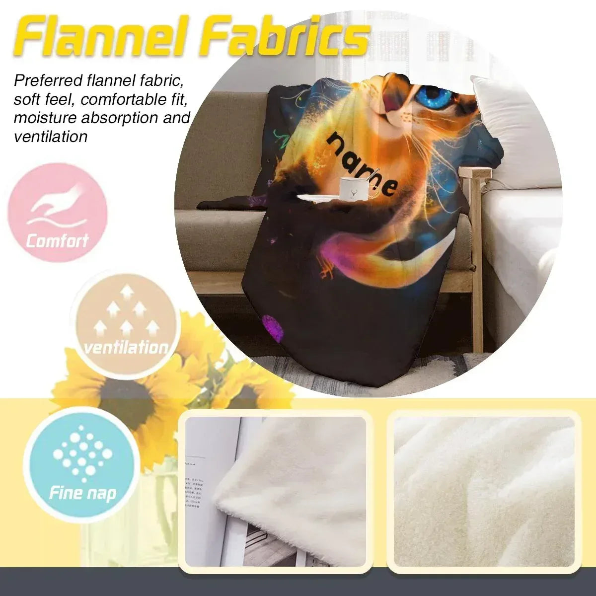 Personalized Starry-Eyed Kitten Blanket: Soft Flannel Fleece Cat Throw, Meow, Name Gift - Dream Dragons