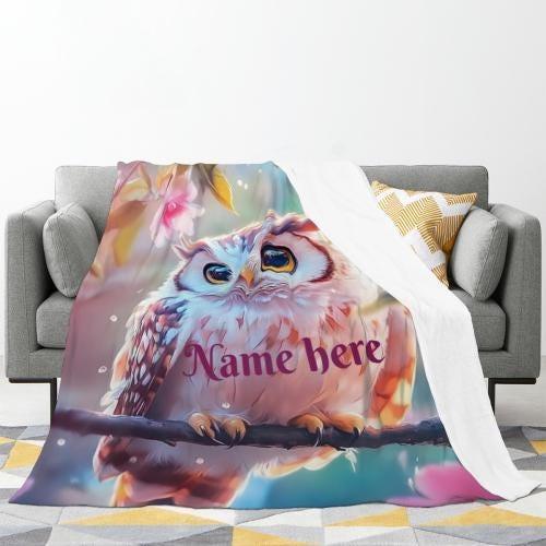 Personalized Owl Blanket: Magical Floral Fleece Throw, Soft Name Gift - Dream Dragons