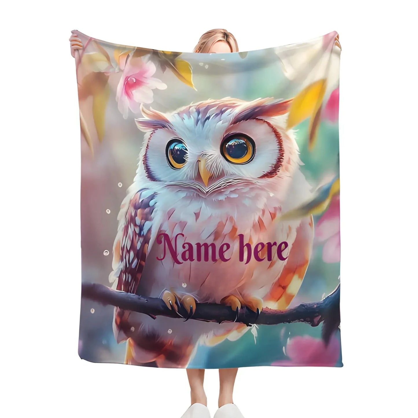 Personalized Owl Blanket: Magical Floral Fleece Throw, Soft Name Gift - Dream Dragons
