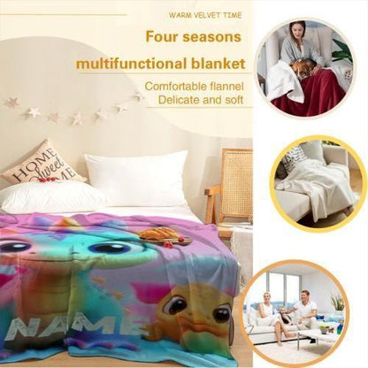 Personalized Dragon Blanket: Cartoon Flannel Fleece Dino Throw, Custom Name Gift - Dream Dragons