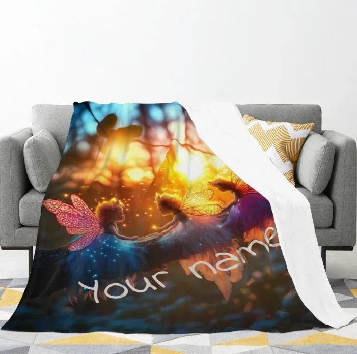Personalized Fairy Blanket: Enchanted Wonderland Fantasy Throw - Dream Dragons
