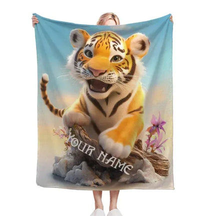 Personalized Tiger Blanket Soft: Wild Animal Jungle Theme Flannel Fleece Throw - Dream Dragons