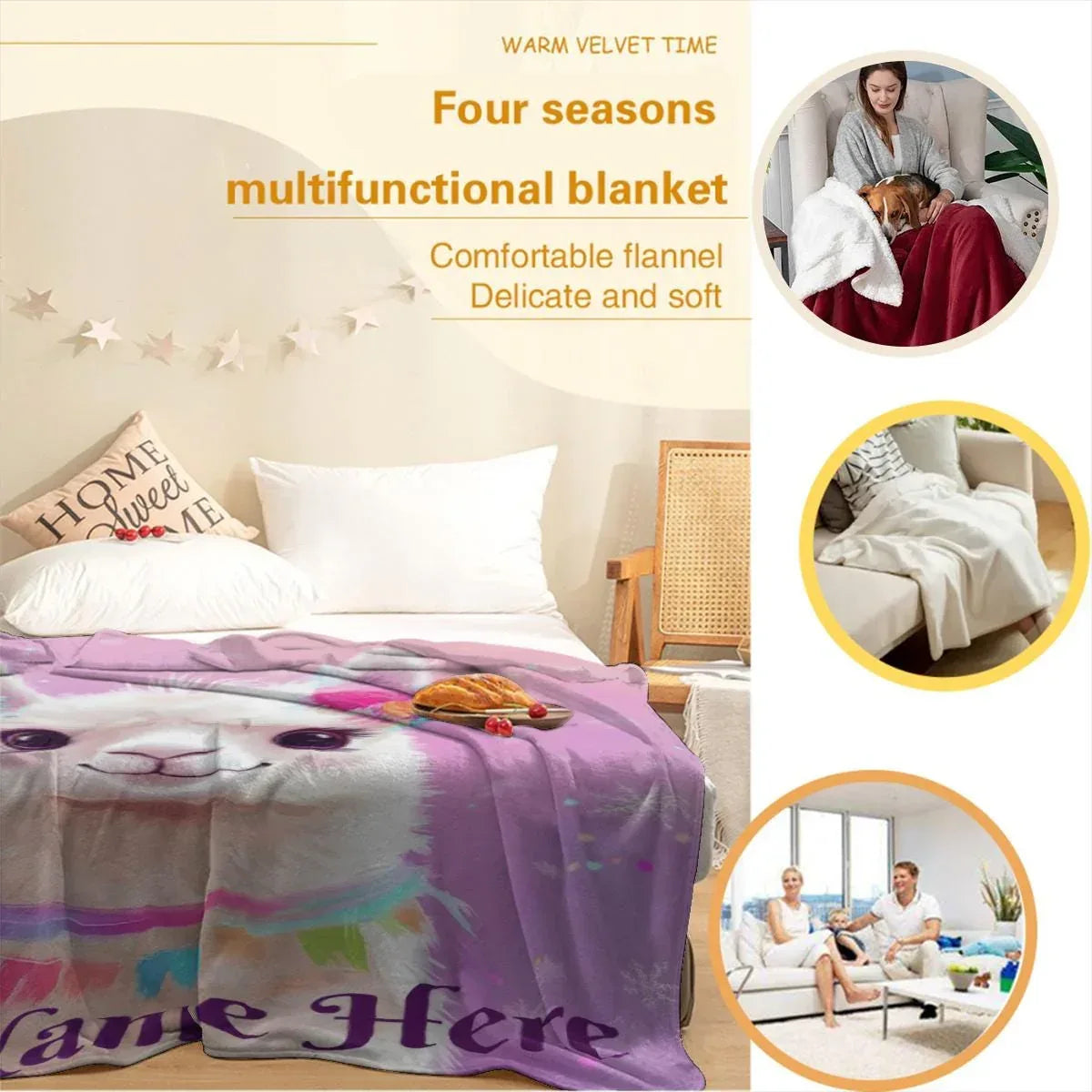 Personalized Llama Fleece Blanket: Alpaca Custom Name Throw - Dream Dragons