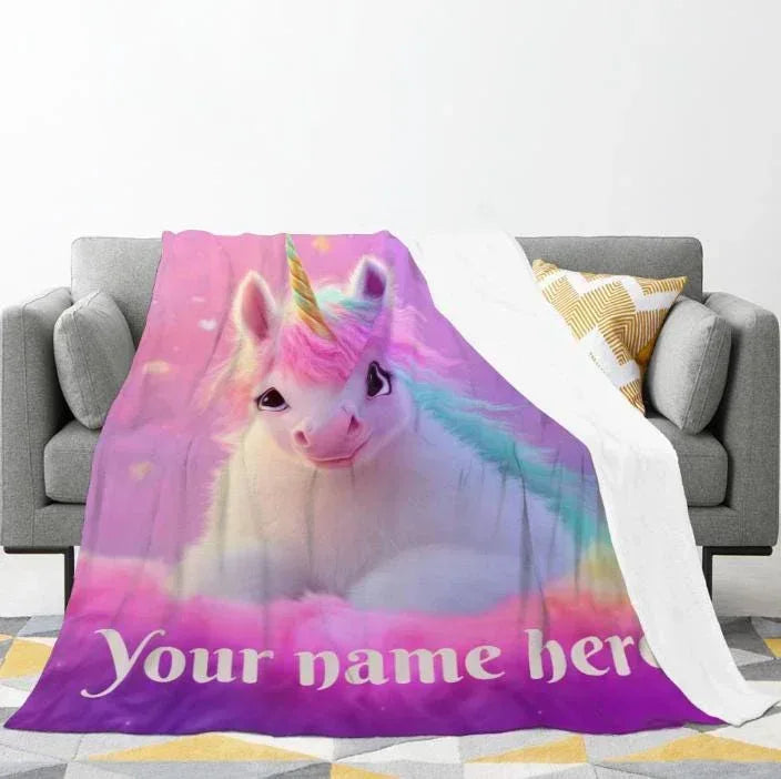 Personalized Unicorn Blanket: Pink T21 Awareness Fleece Throw - Dream Dragons