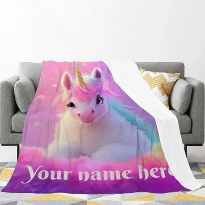 Personalized Unicorn Blanket: Pink T21 Awareness Fleece Throw - Dream Dragons