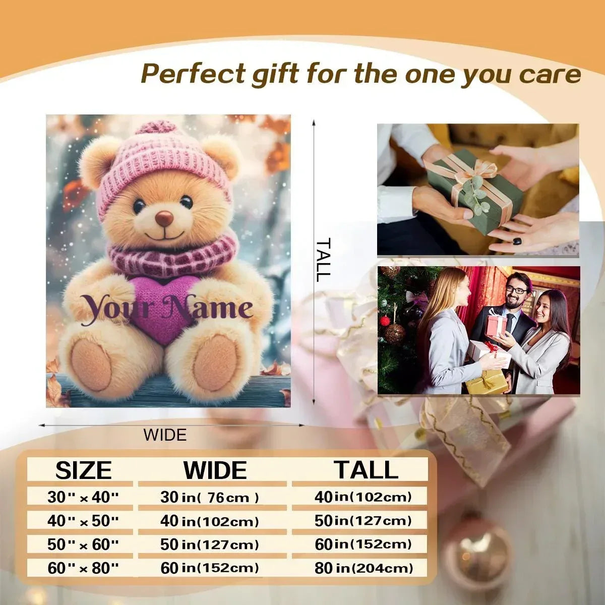 Personalized Snow Teddy Bear Plush Blanket: Flannel Fleece Snuggle Throw, Super Soft Name Gift - Dream Dragons