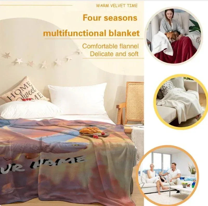 Personalized Wizard Owl Flannel Blanket: Enchanted Castle Fleece Throw, Soft Custom Name Gift Bird - Dream Dragons