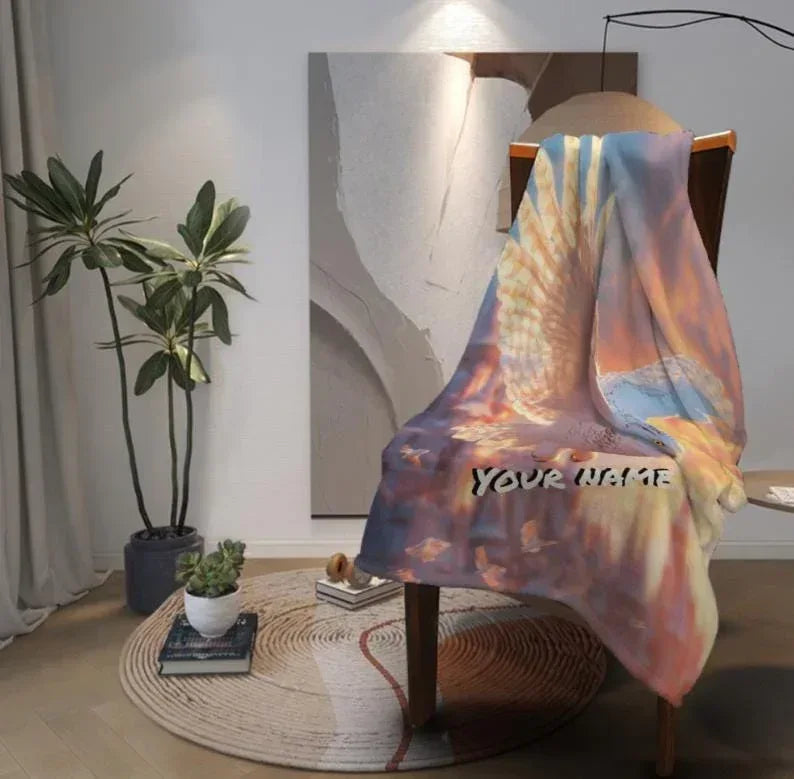 Personalized Wizard Owl Flannel Blanket: Enchanted Castle Fleece Throw, Soft Custom Name Gift Bird - Dream Dragons