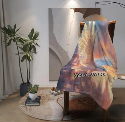 Personalized Wizard Owl Flannel Blanket: Enchanted Castle Fleece Throw, Soft Custom Name Gift Bird - Dream Dragons