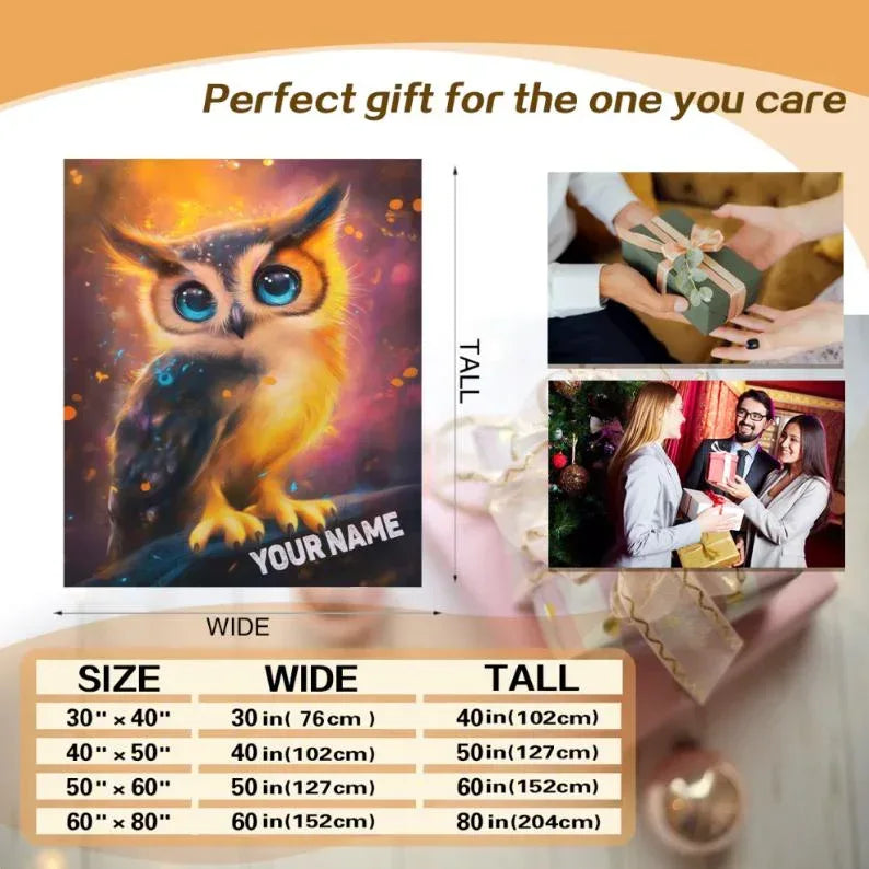 Personalized Cosmic Owl Blanket: Mystical Spirit Animal Throw - Dream Dragons