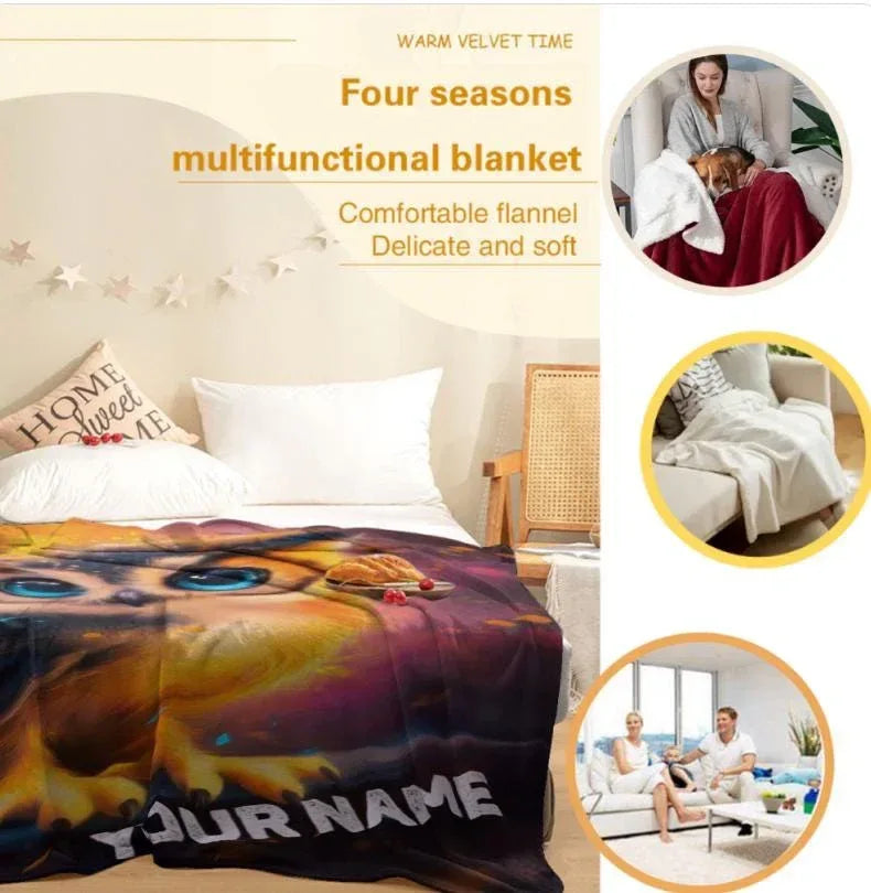 Personalized Cosmic Owl Blanket: Mystical Spirit Animal Throw - Dream Dragons