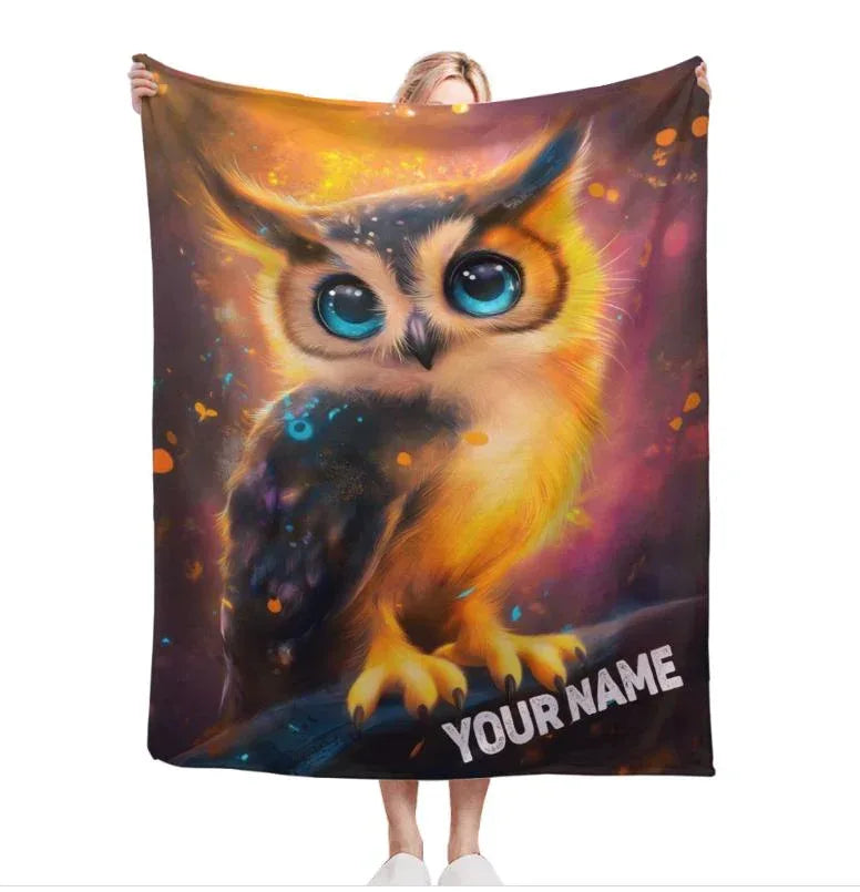 Personalized Cosmic Owl Blanket: Mystical Spirit Animal Throw - Dream Dragons