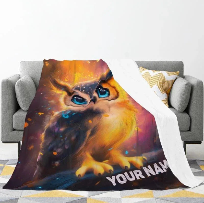 Personalized Cosmic Owl Blanket: Mystical Spirit Animal Throw - Dream Dragons