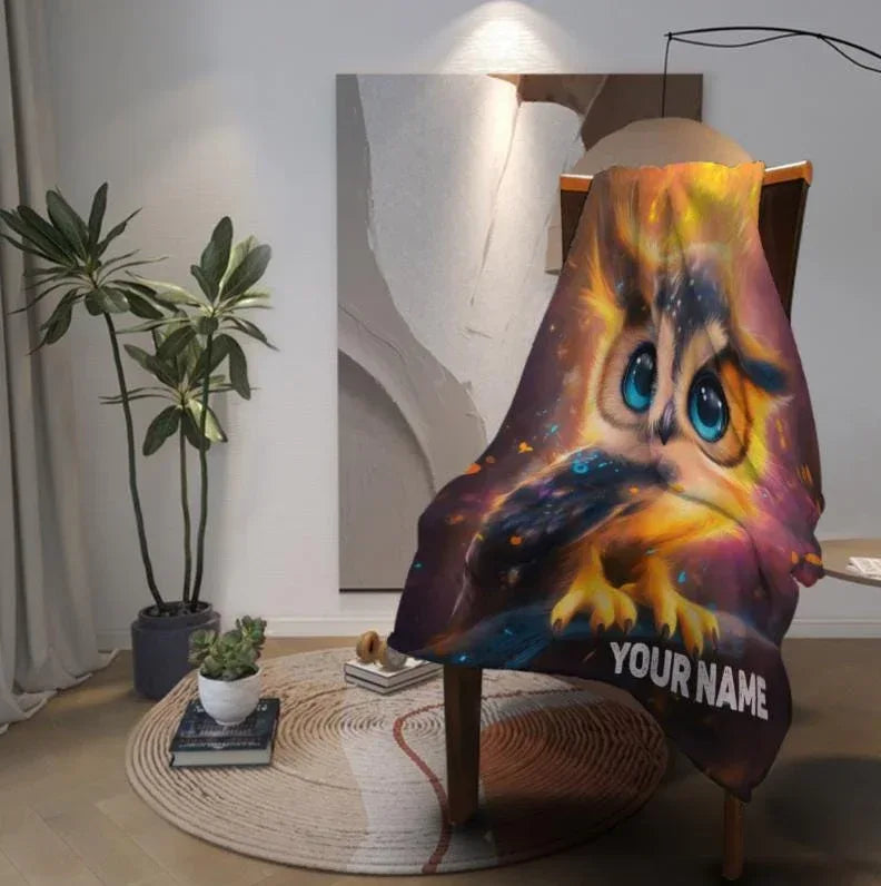 Personalized Cosmic Owl Blanket: Mystical Spirit Animal Throw - Dream Dragons