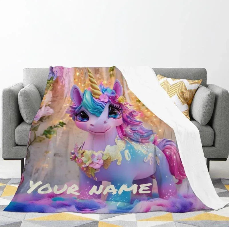 Personalized Unicorn Blanket: Soft Flannel Fleece Throw, Magical Name Gift - Dream Dragons