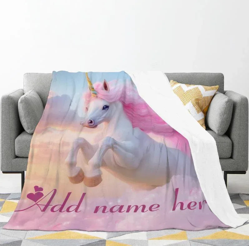 Personalized Unicorn Fleece Blanket: Magical Flannel Fleece Throw, Pink Name Gift - Dream Dragons